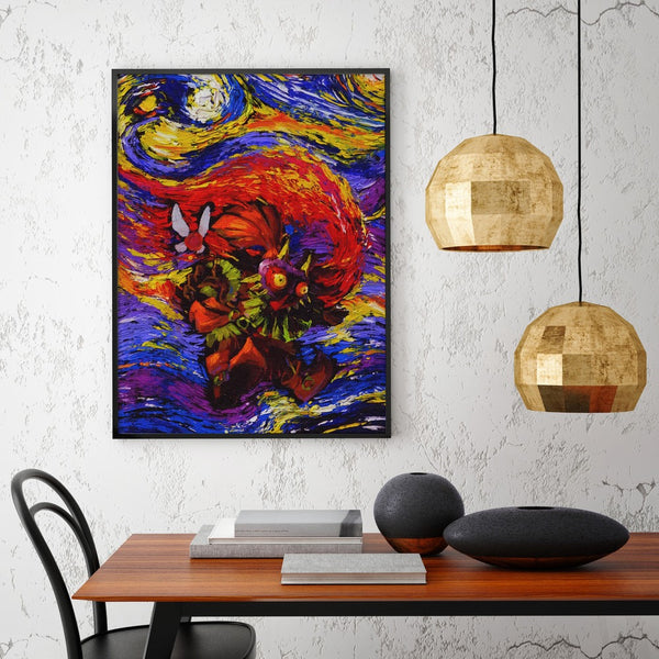 The Legend Of Zelda Majora Mask Zelda Sword Van Gogh Starry Night Nursery Decor Canvas Print A039 - Aprilskys Workshop