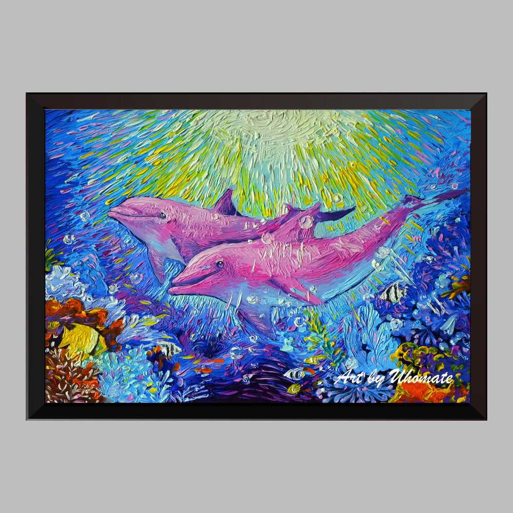 Pink Dolphin Miami Dolphins Van Gogh Starry Night Nursery Decor Canvas Print A100 - Aprilskys Workshop