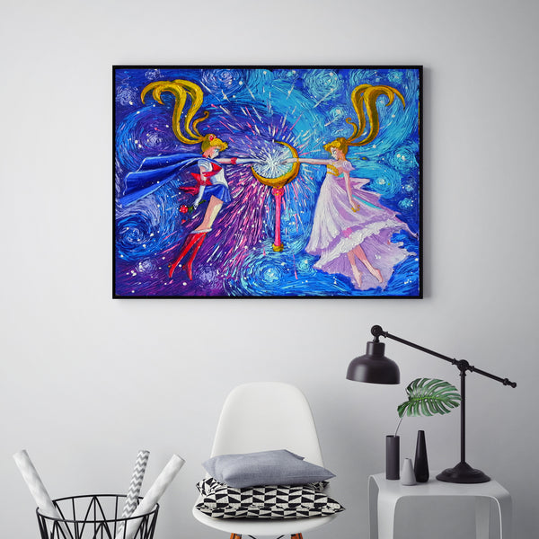 Pretty Soldier Sailor Moon Van Gogh Starry Night Nursery Decor Canvas Print A103 - Aprilskys Workshop