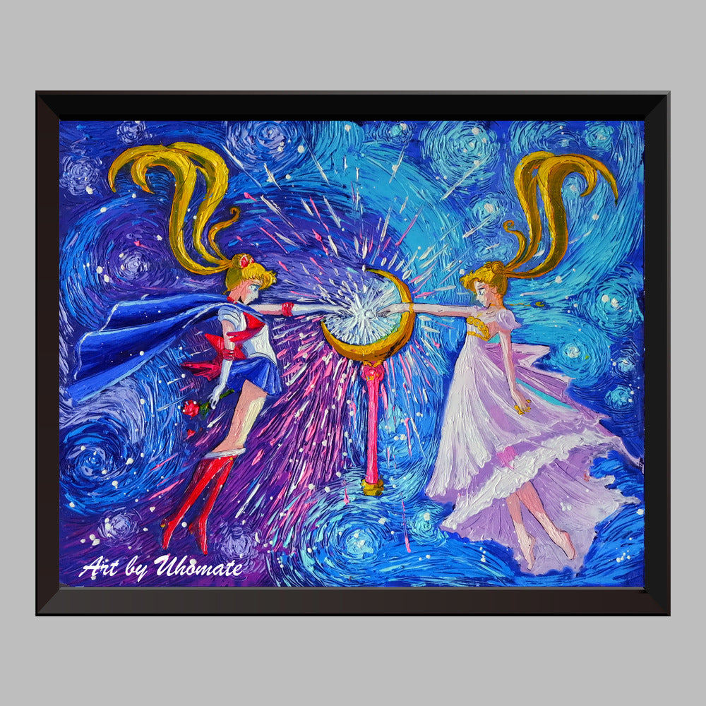 Pretty Soldier Sailor Moon Van Gogh Starry Night Nursery Decor Canvas Print A103 - Aprilskys Workshop