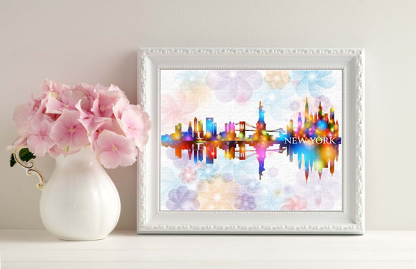 New York City Skyline NYC Skyline Watercolor Canvas Print  C007 - Aprilskys Workshop