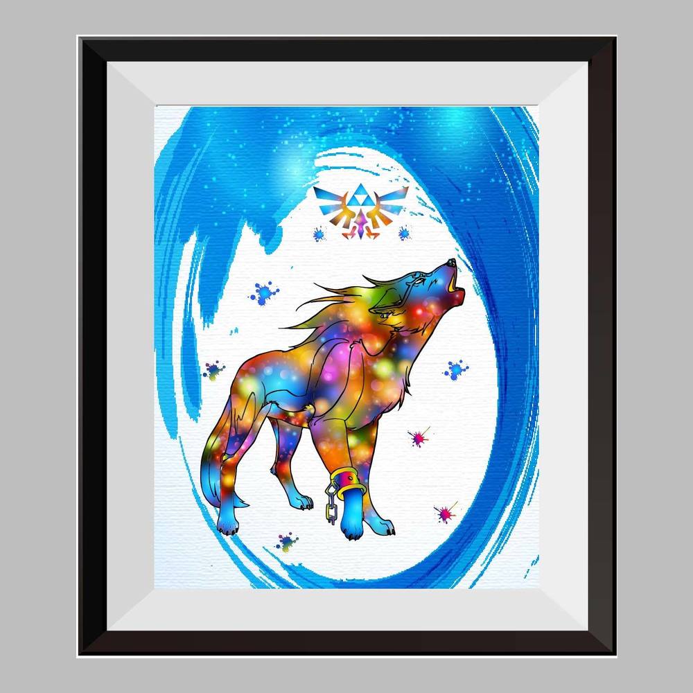 The Legend of Zelda Wolf Link Amiibo Watercolor Canvas Print Nursery Decor C040 - Aprilskys Workshop