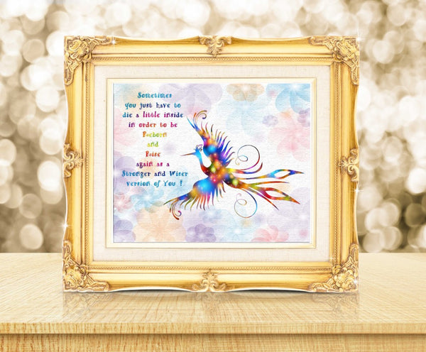 Phoenix Bird Watercolor Canvas Print Inspirational Quotes C048 - Aprilskys Workshop