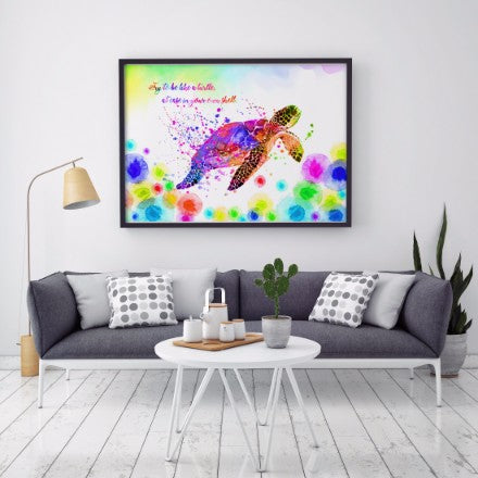 Pink Sea Turtle Sea Animal Watercolor Canvas Print Inspirational Quotes C056 - Aprilskys Workshop