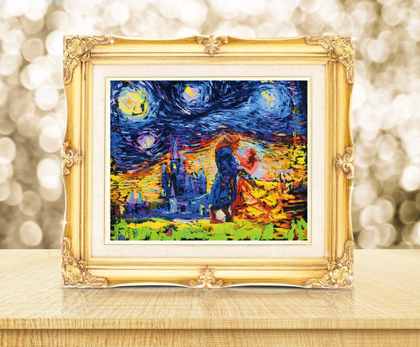 Beauty and The Beast Princess Belle Van Gogh Starry Night Nursery Decor Canvas Print A001 - Aprilskys Workshop