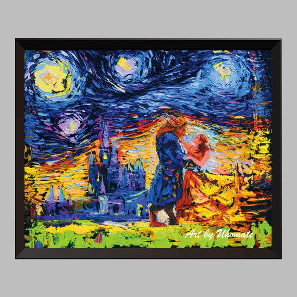 Beauty and The Beast Princess Belle Van Gogh Starry Night Nursery Decor Canvas Print A001 - Aprilskys Workshop