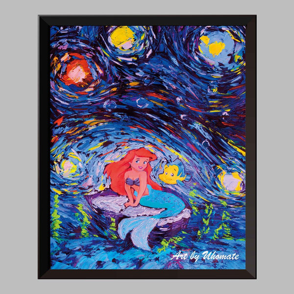 Ariel Princess The Little Mermaid Van Gogh Starry Night Nursery Decor Canvas Print A003 - Aprilskys Workshop