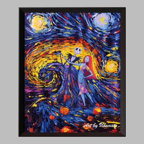 Jack and Sally Nightmare Before Christmas Van Gogh Starry Night Nursery Decor Canvas Print A005 - Aprilskys Workshop