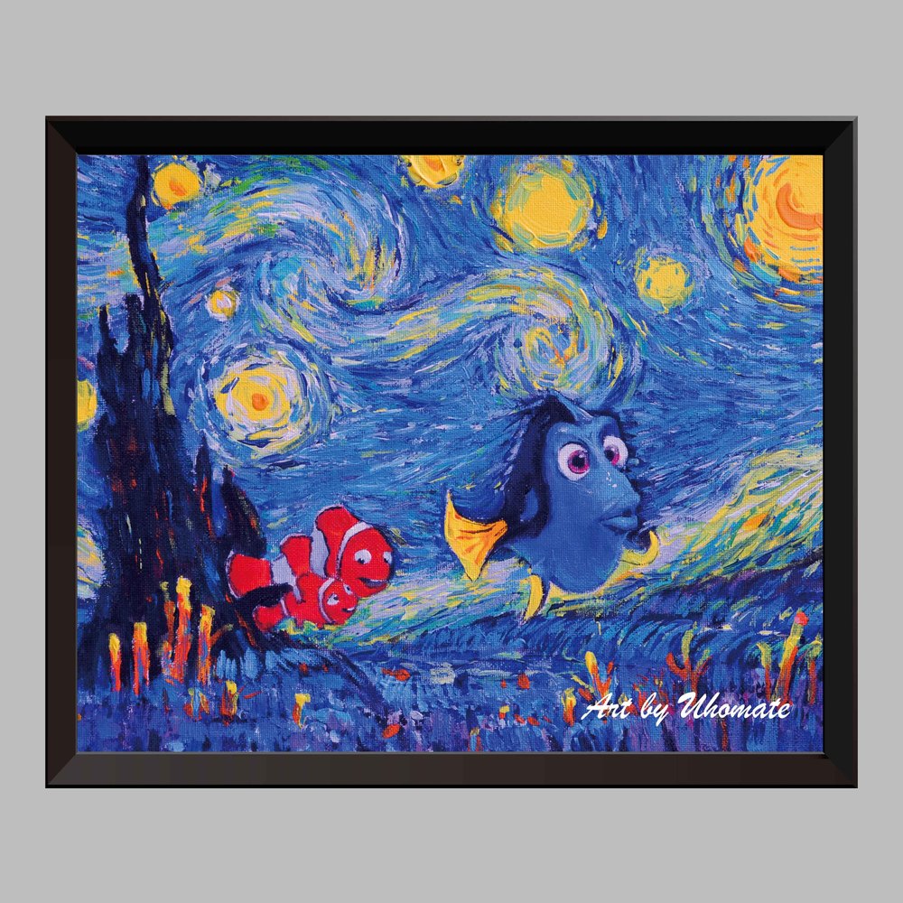 Dory Finding Nemo Van Gogh Starry Night Nursery Decor Canvas Print A006 - Aprilskys Workshop