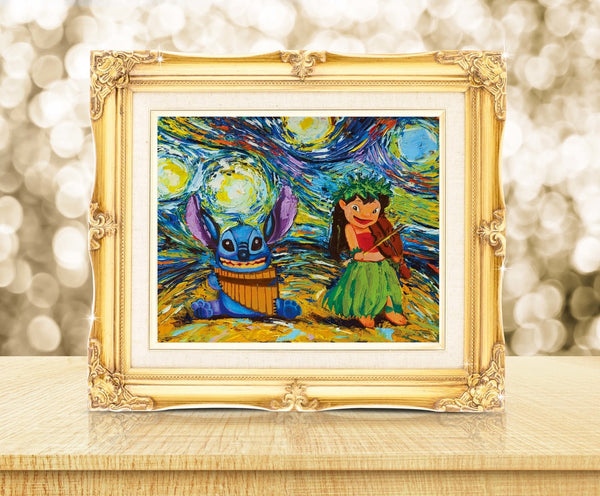 Lilo and Stitch Ohana Van Gogh Starry Night Nursery Decor Canvas Print A008 - Aprilskys Workshop