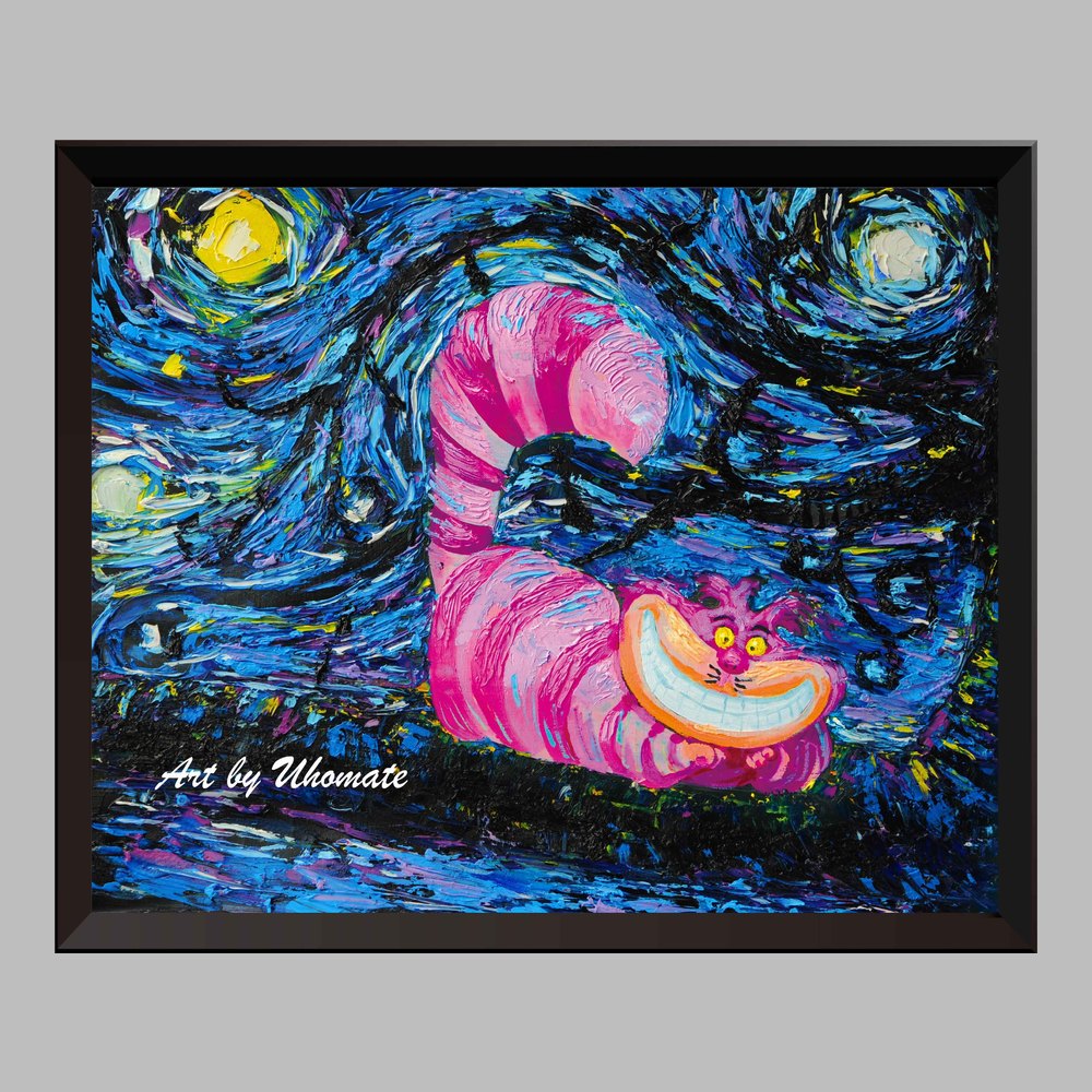 Alice in Wonderland Cheshire Cat Van Gogh Starry Night Nursery Decor Canvas Print A009 - Aprilskys Workshop
