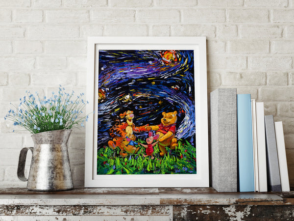 Winnie The Pooh Van Gogh Starry Night Nursery Decor Canvas Print A012 - Aprilskys Workshop