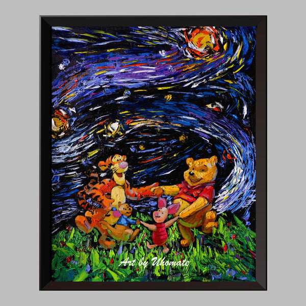 Winnie The Pooh Van Gogh Starry Night Nursery Decor Canvas Print A012 - Aprilskys Workshop