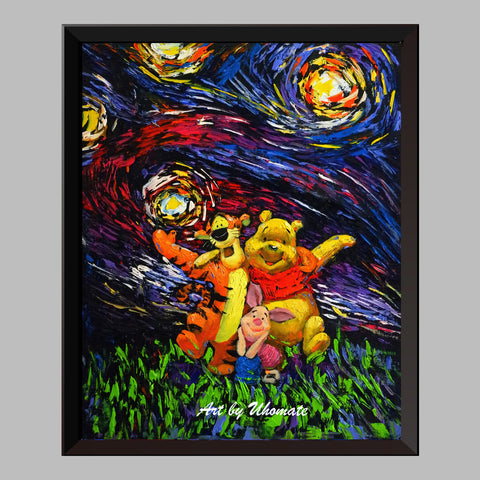 Winnie The Pooh Van Gogh Starry Night Nursery Decor Canvas Print A013 - Aprilskys Workshop