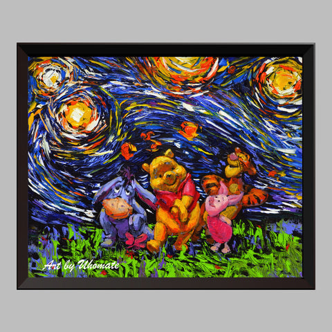 Winnie The Pooh  Van Gogh Starry Night Nursery Decor Canvas Print A014 - Aprilskys Workshop