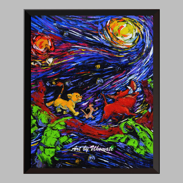 The Lion King Van Gogh Starry Night Nursery Decor Canvas Print A018 - Aprilskys Workshop