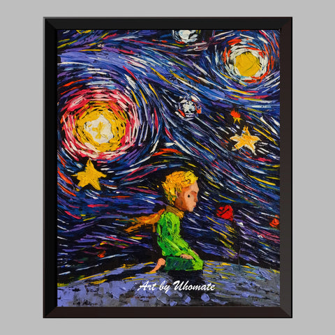 The Little Prince Fox Le Petit Prince Van Gogh Starry Night Nursery Decor Canvas Print A021 - Aprilskys Workshop