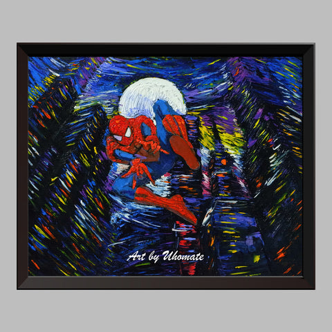 Superhero Spiderman Van Gogh Starry Night Nursery Decor Canvas Print A023 - Aprilskys Workshop