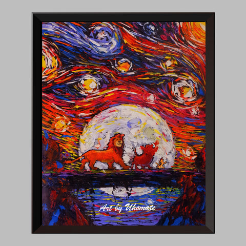 The Lion King Van Gogh Starry Night Nursery Decor Canvas Print A024 - Aprilskys Workshop