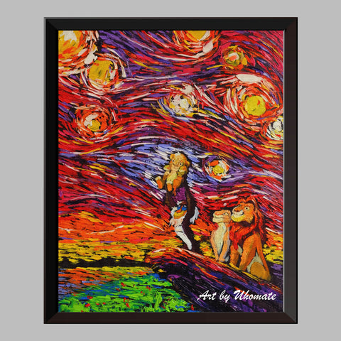 The Lion King Van Gogh Starry Night Nursery Decor Canvas Print A025 - Aprilskys Workshop