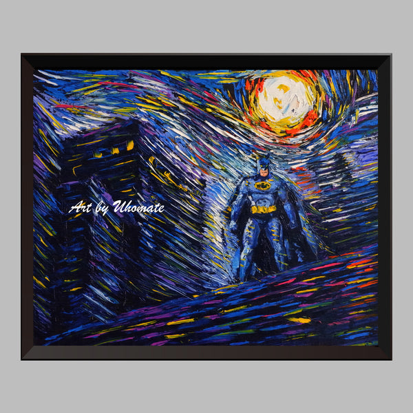 Batman Superhero Van Gogh Starry Night Nursery Decor Canvas Print A037 - Aprilskys Workshop