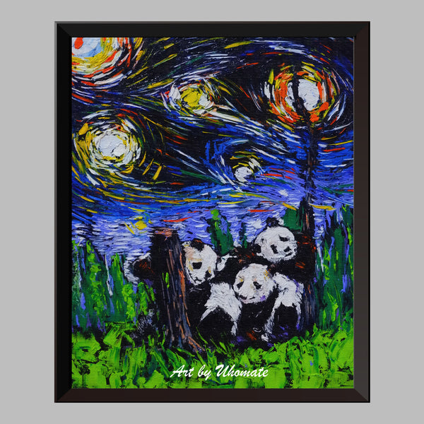 Giant Panda Van Gogh Starry Night Nursery Decor Canvas Print A038 - Aprilskys Workshop