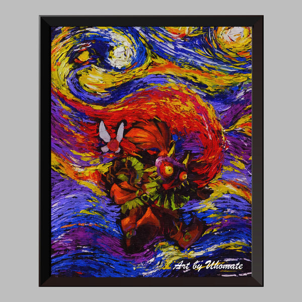 The Legend Of Zelda Majora Mask Zelda Sword Van Gogh Starry Night Nursery Decor Canvas Print A039 - Aprilskys Workshop