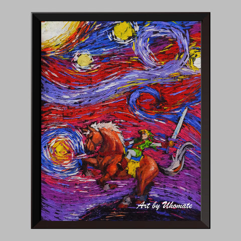 The Legend Of Zelda Sword Modern Link Van Gogh Starry Night Nursery Decor Canvas Print A040 - Aprilskys Workshop