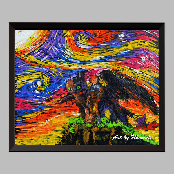How to Train Your Dragon Wall Van Gogh Starry Night Nursery Decor Canvas Print A041 - Aprilskys Workshop