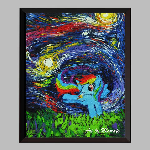 Rrainbow Dash Van Gogh Starry Night Nursery Decor Canvas Print A043 - Aprilskys Workshop