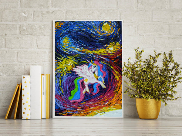 My Little Pony The Little Pony Van Gogh Starry Night Nursery Decor Canvas Print A044 - Aprilskys Workshop