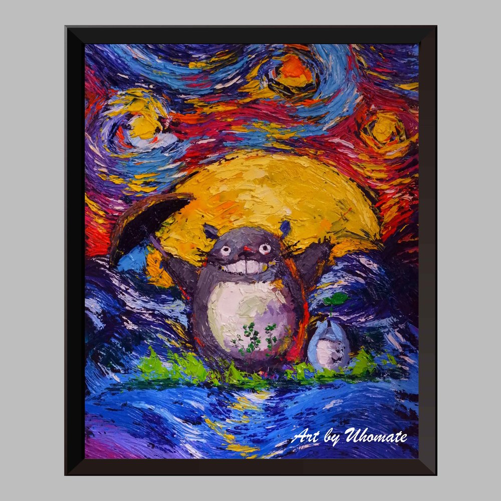 My Neighbor Totoro Moonlight Hayao Miyazaki Van Gogh Starry Night Nursery Decor Canvas Print A046 - Aprilskys Workshop