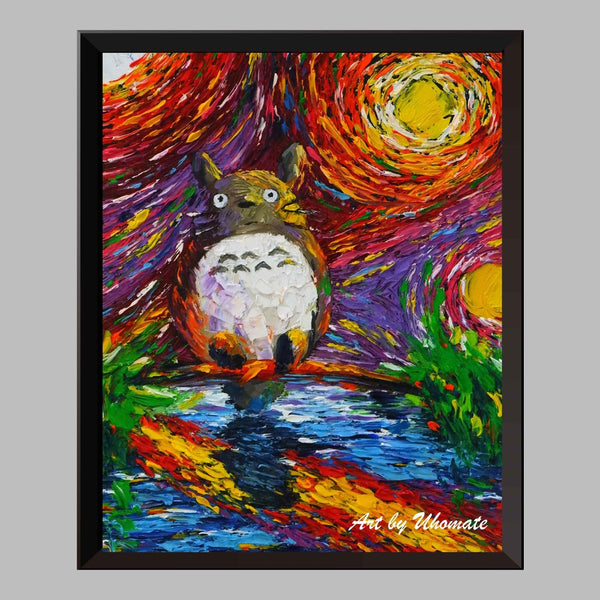 My Neighbor Totoro Lakeside Hayao Miyazaki Van Gogh Starry Night Nursery Decor Canvas Print A047 - Aprilskys Workshop
