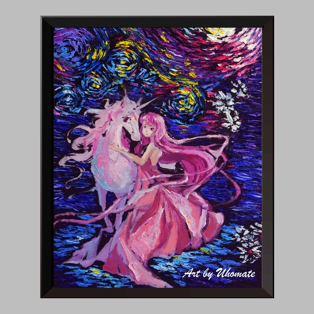 The Last Unicorn Van Gogh Starry Night Nursery Decor Canvas Print A055 - Aprilskys Workshop