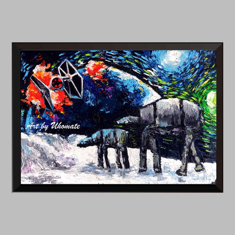 Star Wars ATAT Walker Van Gogh Starry Night Nursery Decor Canvas Print A060 - Aprilskys Workshop