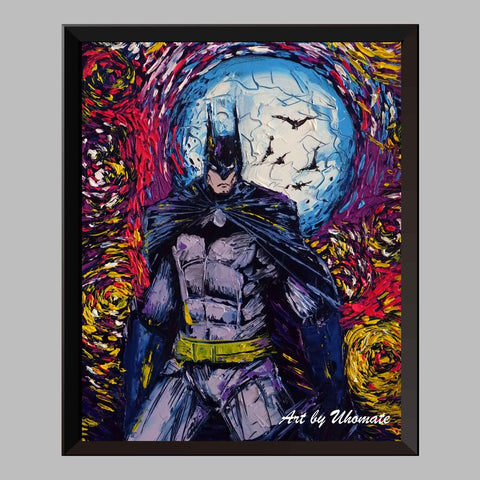 Batman Superhero Van Gogh Starry Night Nursery Decor Canvas Print A061 - Aprilskys Workshop