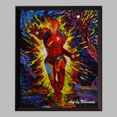 Superhero Iron Man Van Gogh Starry Night Nursery Decor Canvas Print A063 - Aprilskys Workshop