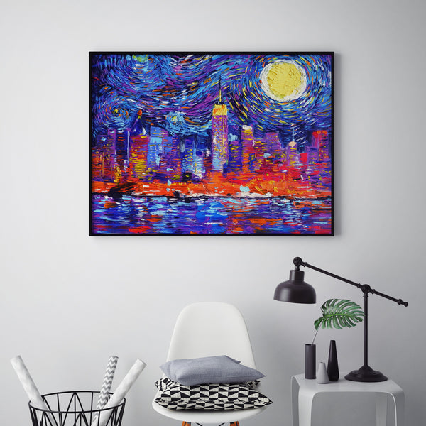 New York City Skyline Van Gogh Starry Night Nursery Decor Canvas Print A065 - Aprilskys Workshop