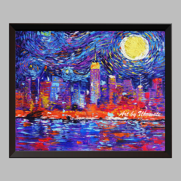 New York City Skyline Van Gogh Starry Night Nursery Decor Canvas Print A065 - Aprilskys Workshop