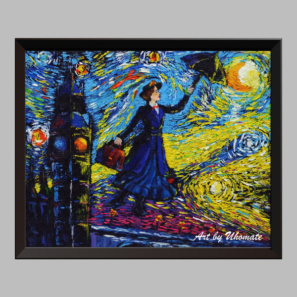 Mary Poppins Van Gogh Starry Night Nursey Decor Canvas Print A066 - Aprilskys Workshop