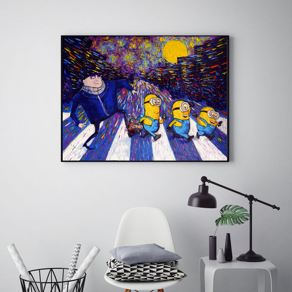 The Minions Walking Like The Beatles Van Gogh Starry Night Nursery Decor Canvas Print A068 - Aprilskys Workshop