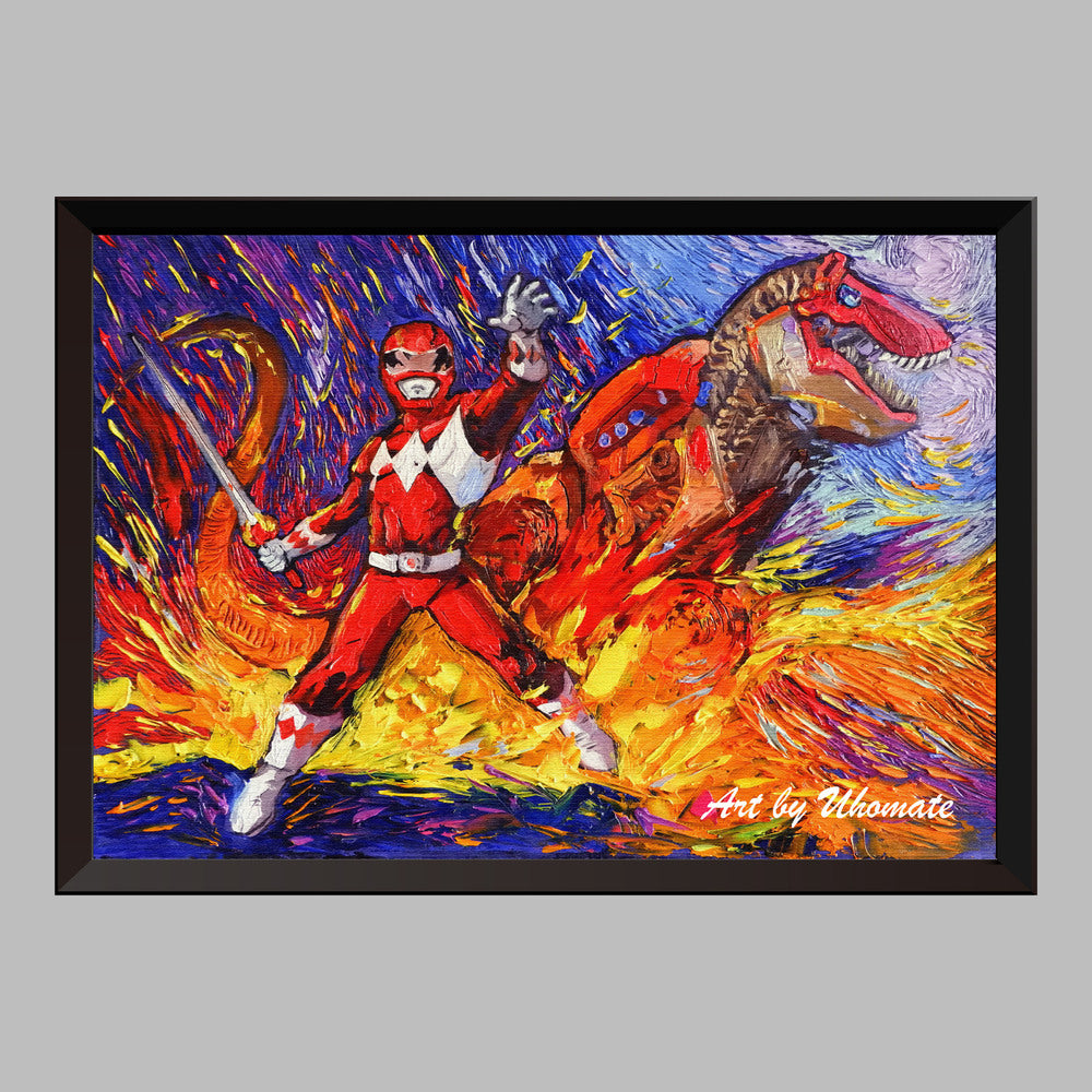 Tableau Power Rangers 5 Pièces Sur Bois - Déco Moderne 165x62 Cm, Prêt à Accrocher - 1