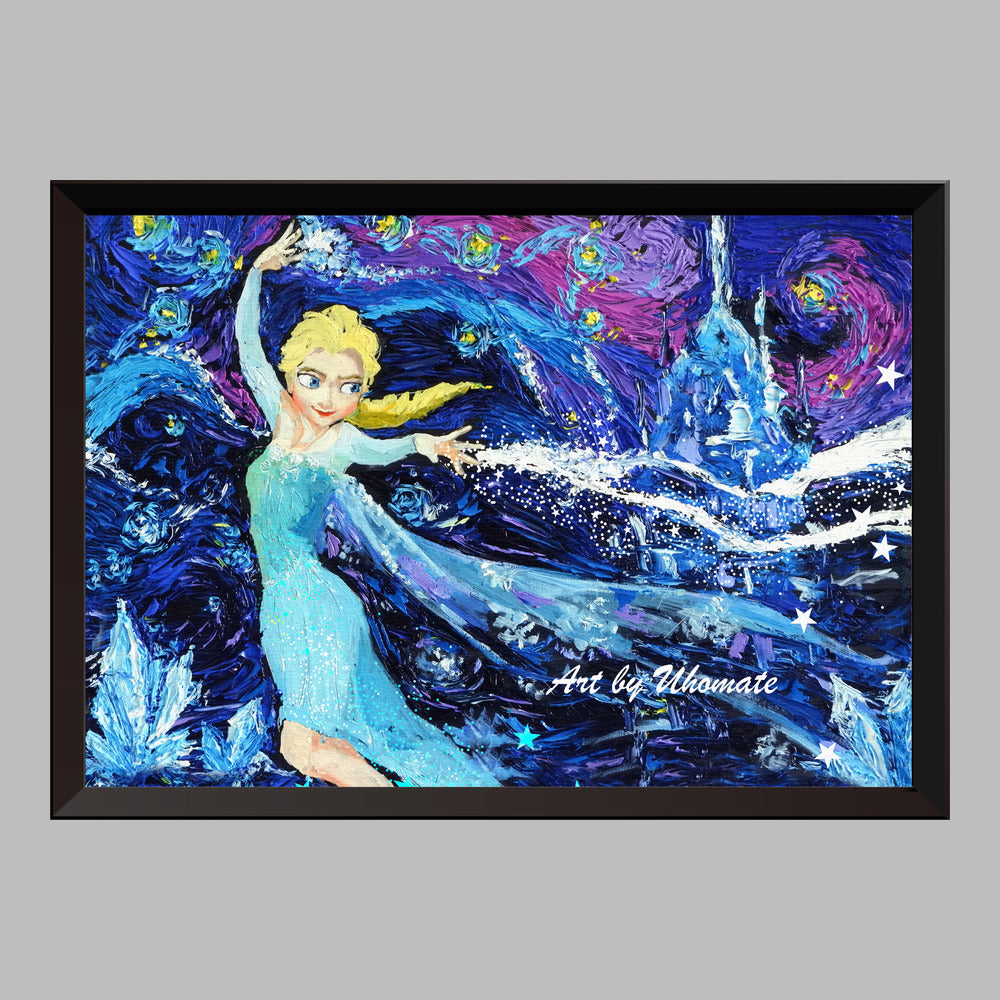 Princess Elsa Castle Van Gogh Starry Night Nursery Decor Canvas Print A081 - Aprilskys Workshop
