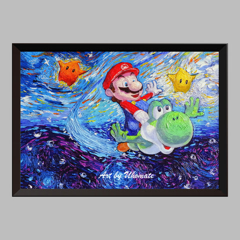 Super Mario Bros Under The Sea Van Gogh Starry Night Nursery Decor Canvas Print A083 - Aprilskys Workshop