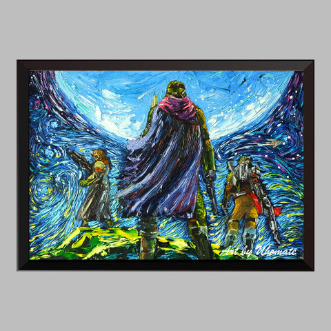 Van Gogh Starry Night & Harry Potter Inspired Canvas Wall Art - 'Dragon & Hogwarts' Print (13"x19", Unframed)