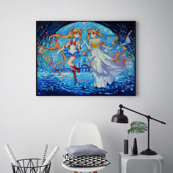 Pretty Soldier Sailor Moon Van Gogh Starry Night Nursery Decor Canvas Print A094 - Aprilskys Workshop