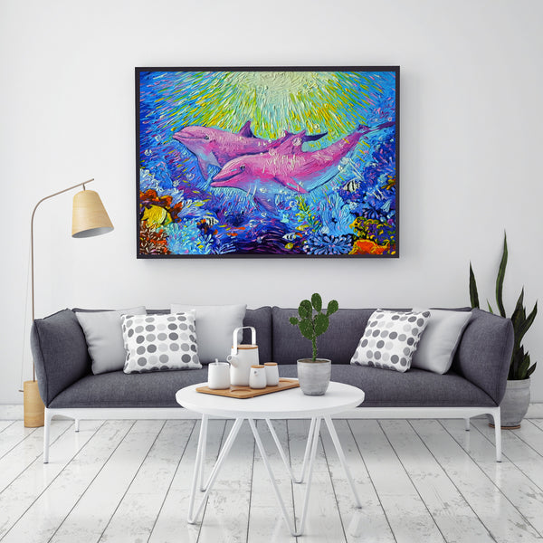 Pink Dolphin Miami Dolphins Van Gogh Starry Night Nursery Decor Canvas Print A100 - Aprilskys Workshop