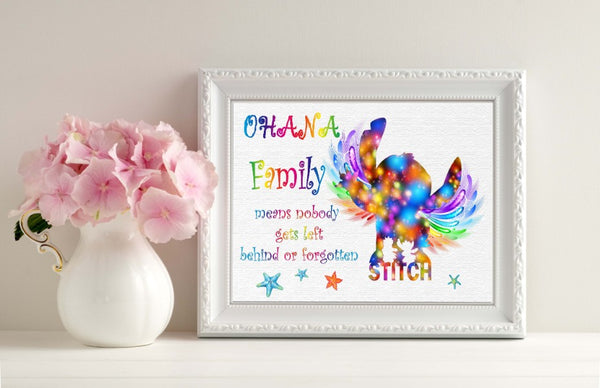 Lilo and Stitch Ohana Means Family Watercolor Canvas Print Nursery Decor C002 - Aprilskys Workshop