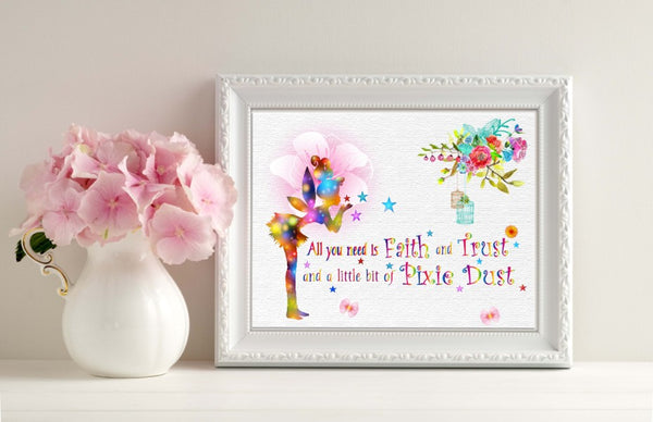All You Need is Faith and Trust Watercolor Canvas Print Inspirational Quotes Nursery Decor C003 - Aprilskys Workshop