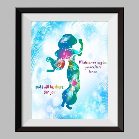 Princess Jasmine and Aladdin Watercolor Canvas Print Nursery Decor Inspirational Quotes C013 - Aprilskys Workshop